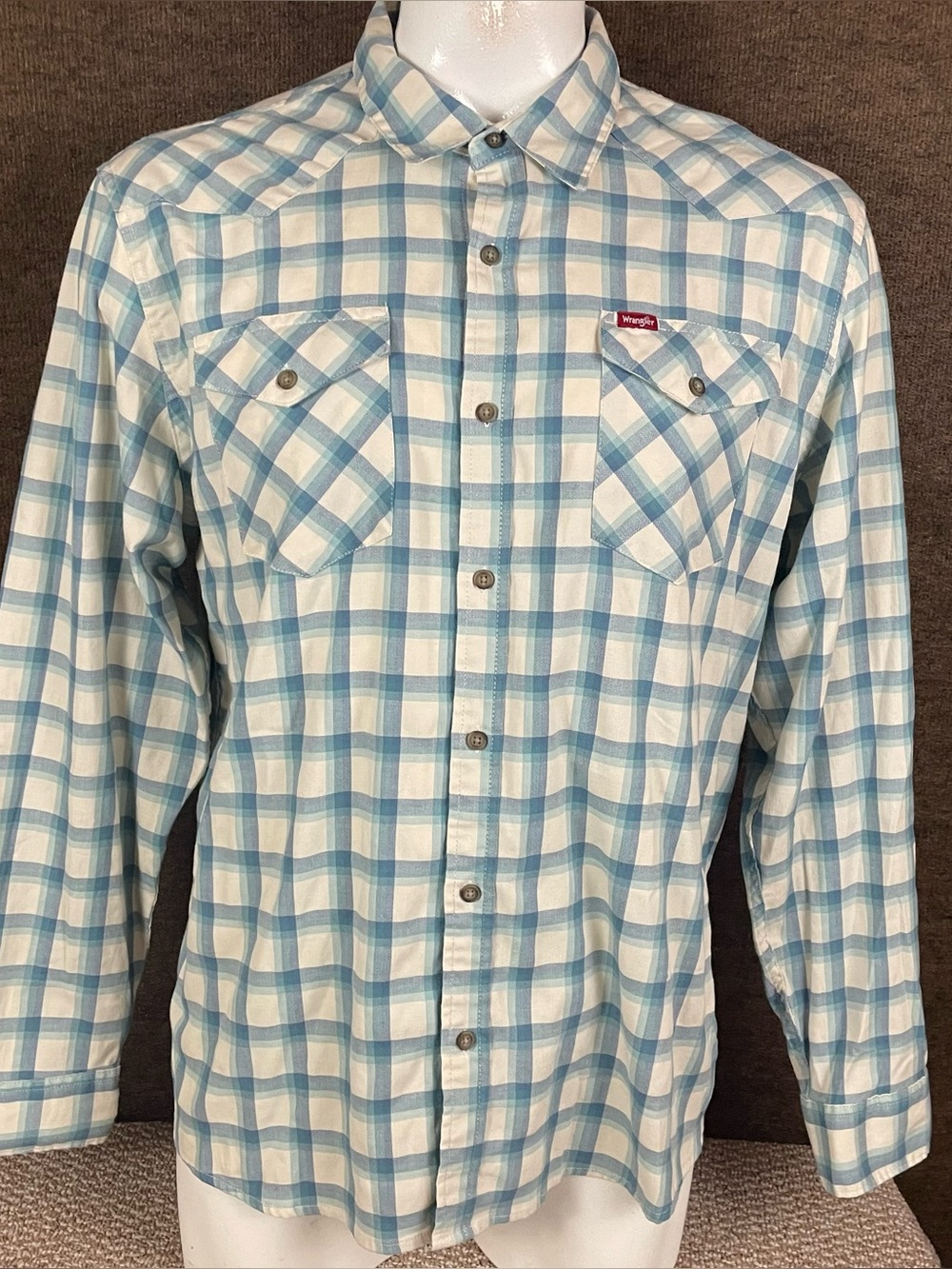Wrangler men’s XL button up shirt long sleeve blue plaid 103